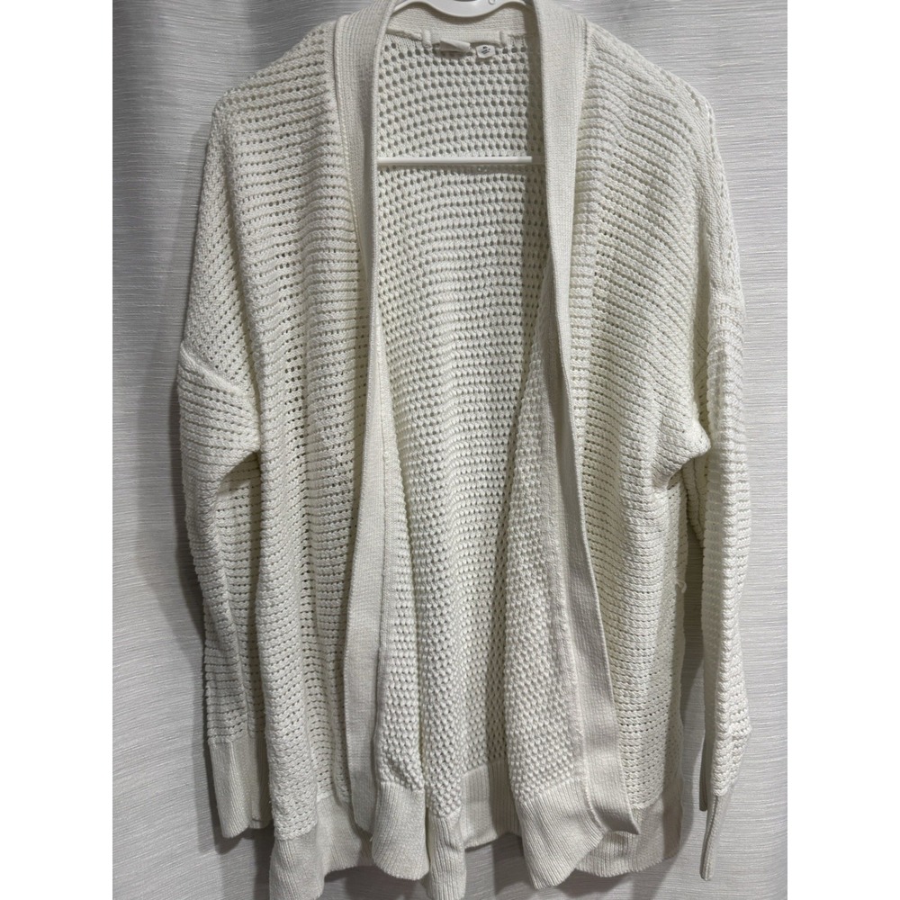 Gap Womens White Waffle Knit Open Front Cardigan Sweater Cotton Chunky Cozy XL